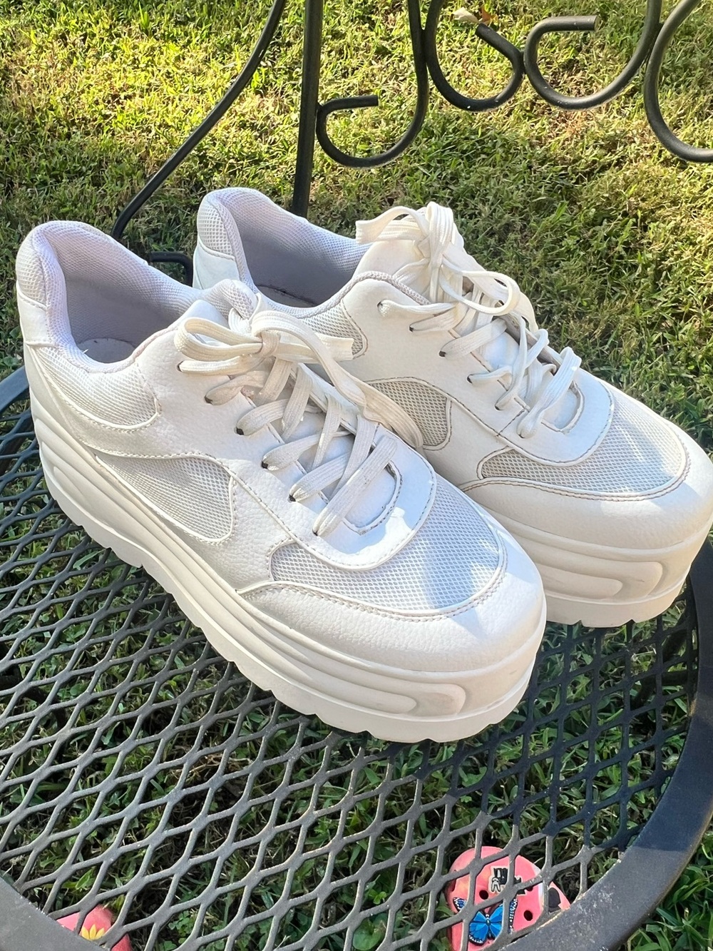 White Platform Lace-Up Sneakers for Women